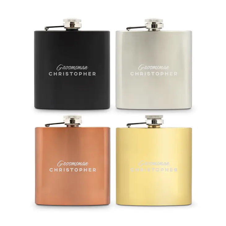 Personalized Groomsman or Best Man 6 oz. Stainless Steel Hip Flask