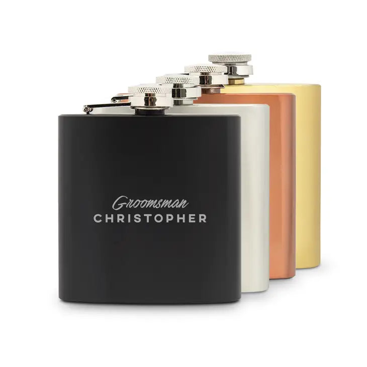 Personalized Groomsman or Best Man 6 oz. Stainless Steel Hip Flask