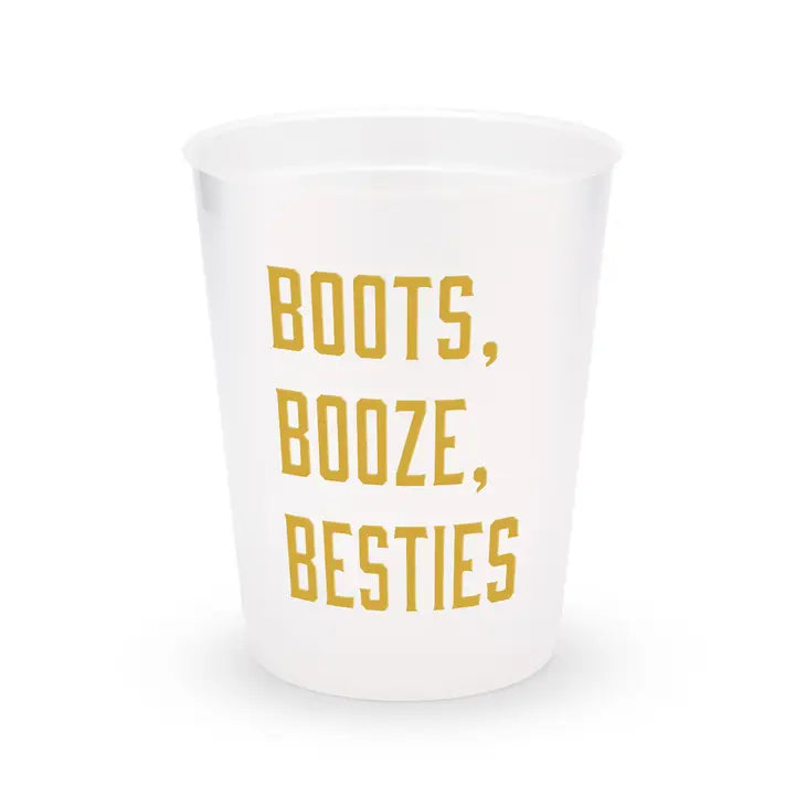 Boots, Booze, Besties Plastic Party Cups- Set Of 8