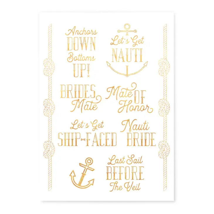Nautical Theme Gold Bachelorette Party Temporary Tattoos