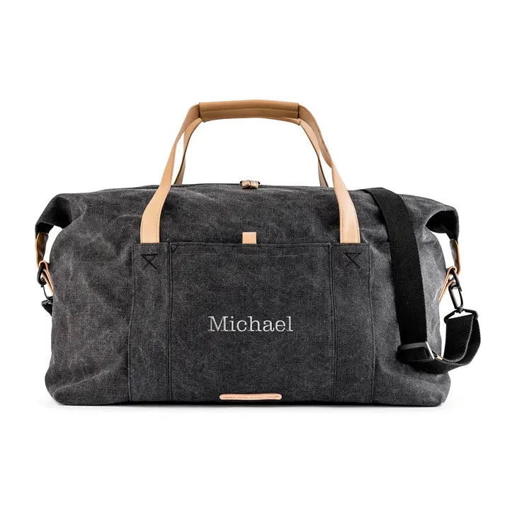 Custom Embroidered Men’s Canvas Travel Duffle Bag - Black