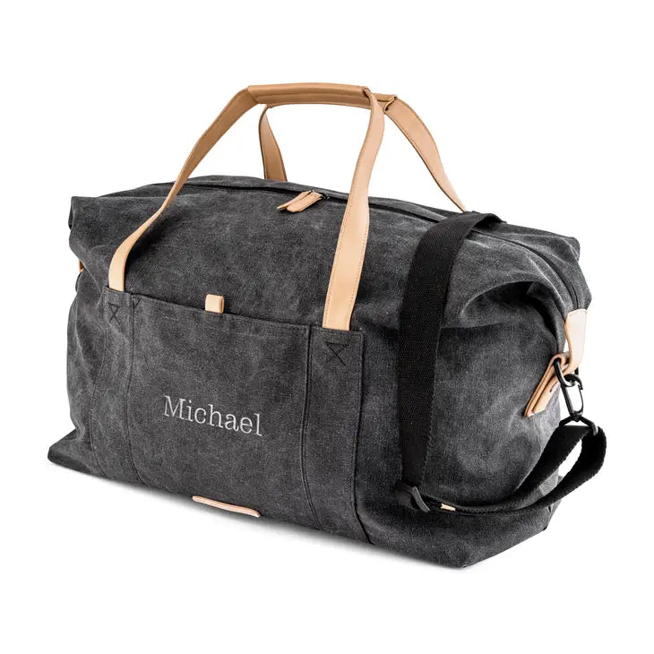 Custom Embroidered Men’s Canvas Travel Duffle Bag - Black