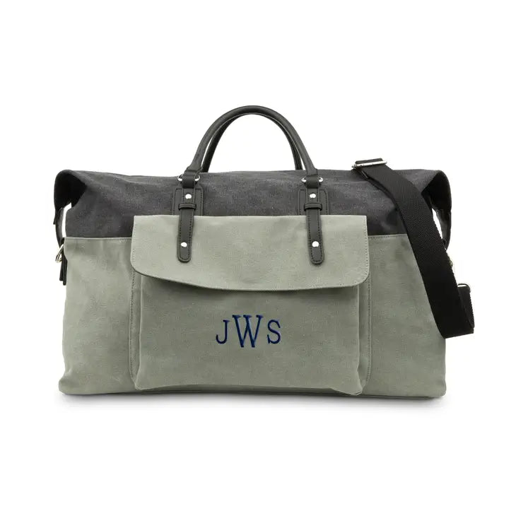 Custom Embroidered Men’s Canvas Weekender Duffel Travel Bag - Black & Grey