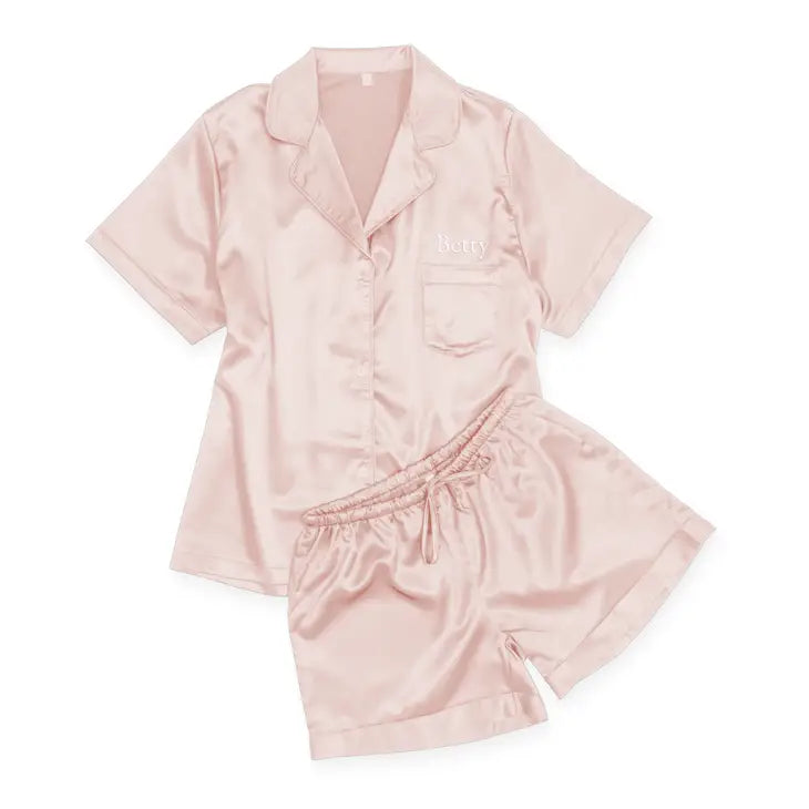 Personalized Women's Satin Pajama Sleepwear Set - Pink Blush